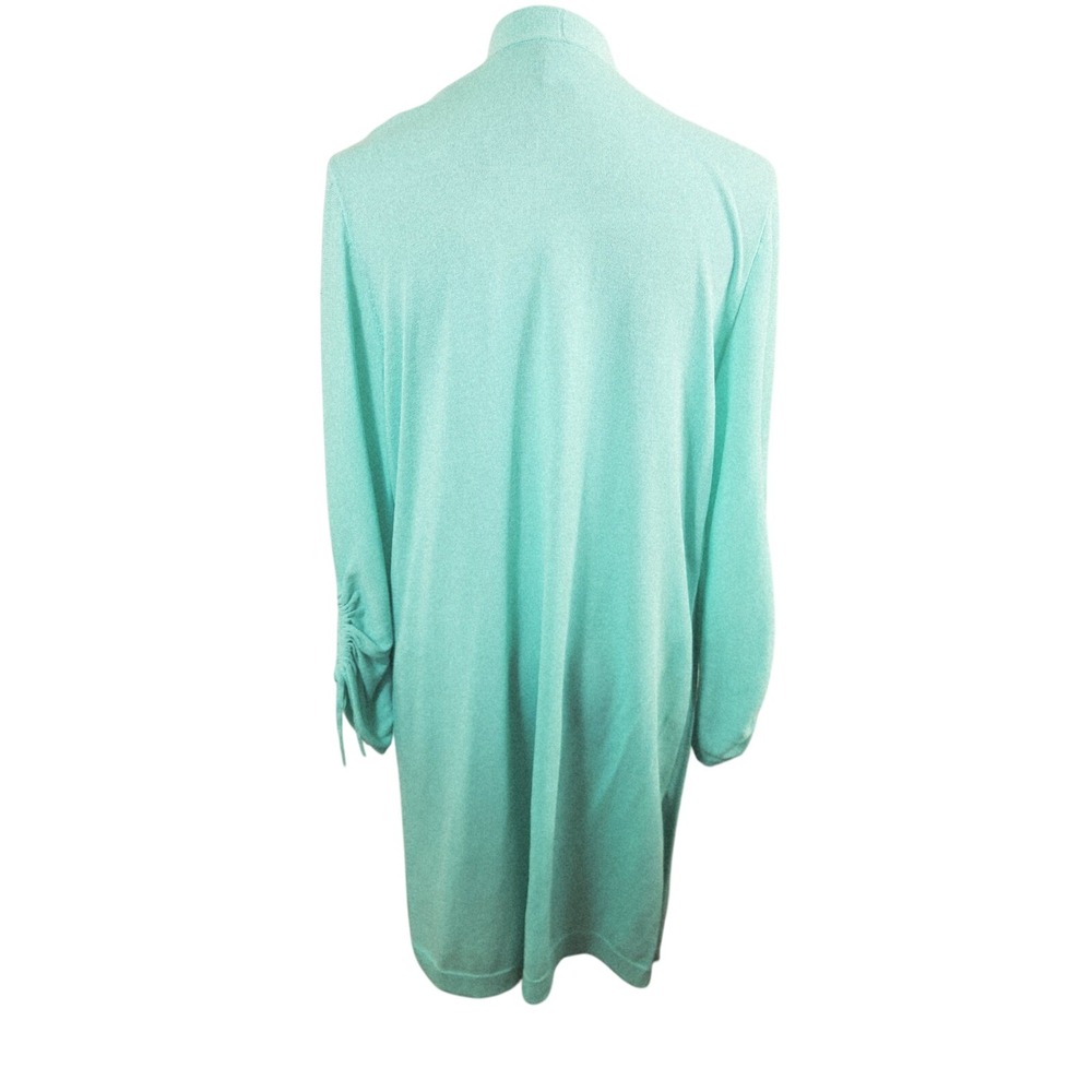 Chico's 2 Seafoam Green Open Front Longline Cardigan Sweater Ruched Sleeve Sz L - Picture 3 of 8